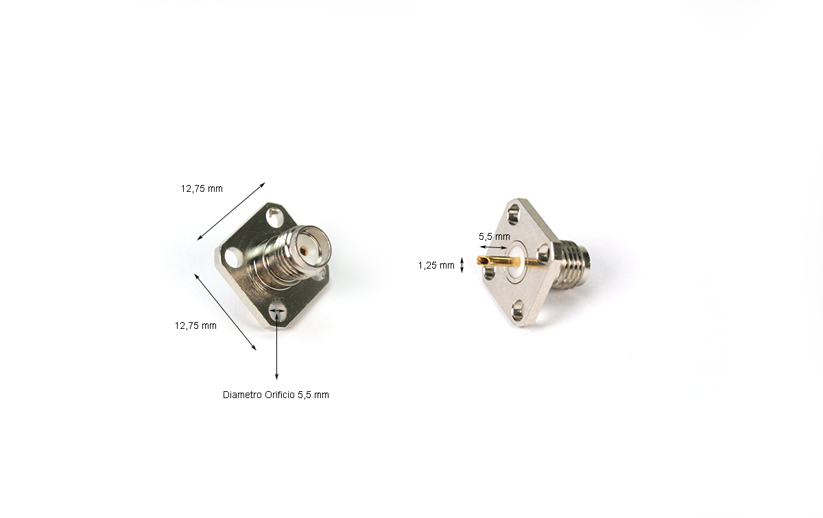 con1680 conector sma hembra chasis 4 tornillos, pin de soldar