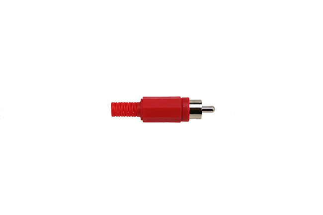 CON2073003 Conector RCA macho. Cubierta de plástico color ROJO