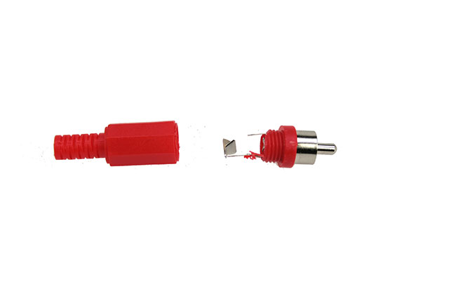 CON2073003 Conector RCA macho. Cubierta de plástico color ROJO