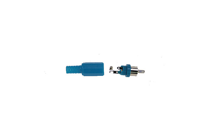 CON2073169 Conector RCA macho. Cubierta de plástico color AZUL