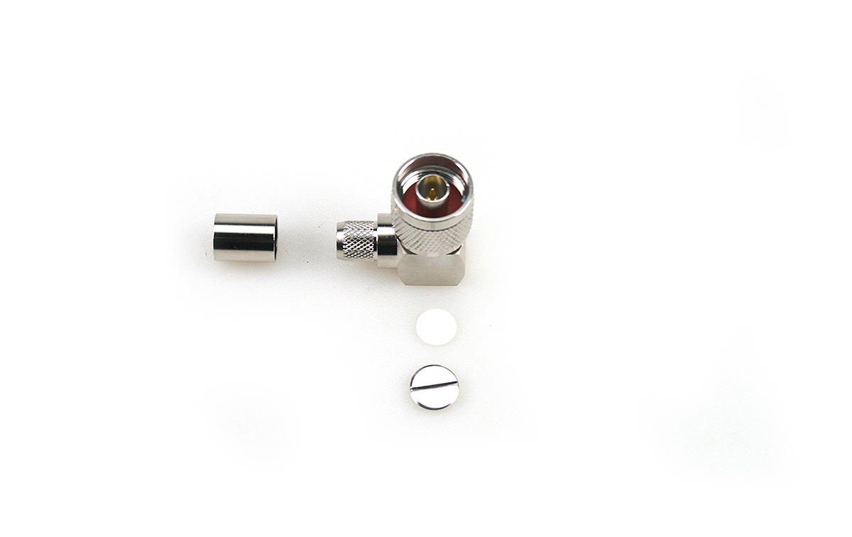 CON3919 Conector N Macho acodado 90 grados de Crimpar LMR400 PTFE