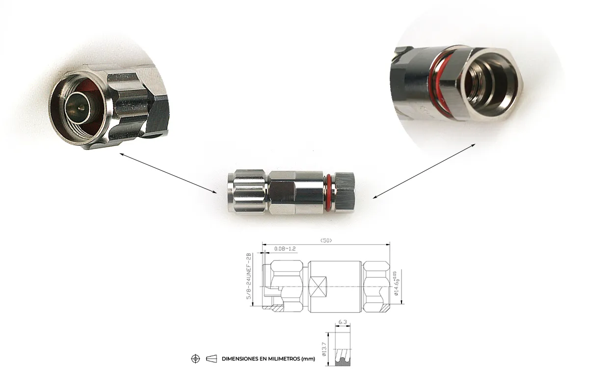 CON4261 N Connecteur Mâle pour câble Superflexible 1/2 pouce CON4261 Conector N Macho para cable 1/2 pulgada Superflexible