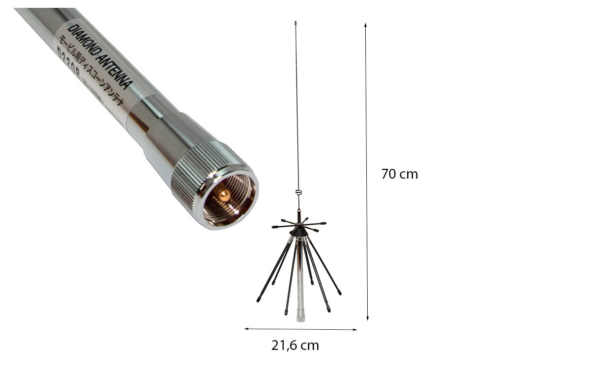 Diamond D-220R antena móvil escaner 100 -1600 Mhz conector PL macho