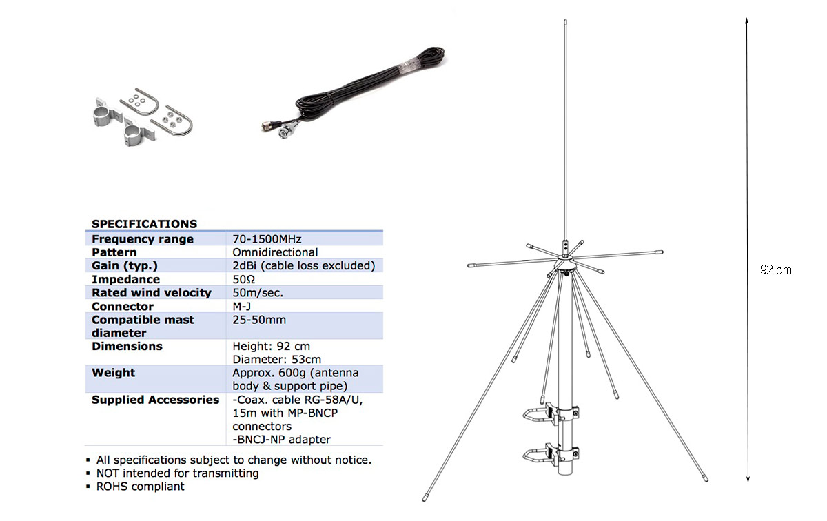 Longitud del Cable: Se suministra con un cable coaxial de 15 metros de longitud. El cable es de tipo RG-58 y tiene conectores PL macho en un extremo y en otro extremo BNC macho. RG-58 es un tipo de cable coaxial comúnmente utilizado en aplicaciones de radiofrecuencia. 