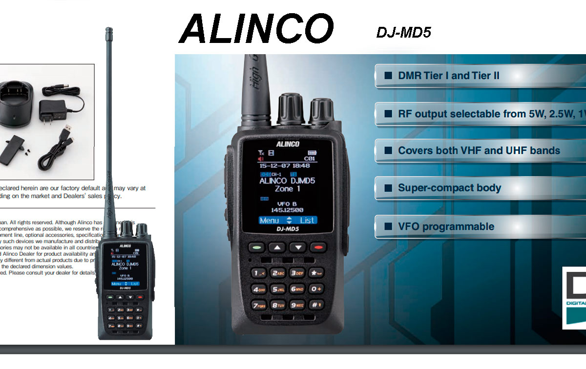 alinco djmd-5e walkie bibanda dmr vhf/uhf con gps con protocolo digital tier i y tier ii