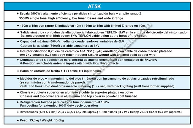 Palstar AT Meter K-5 Antena acoplador. 5000 Watts de pot?ia m?ma