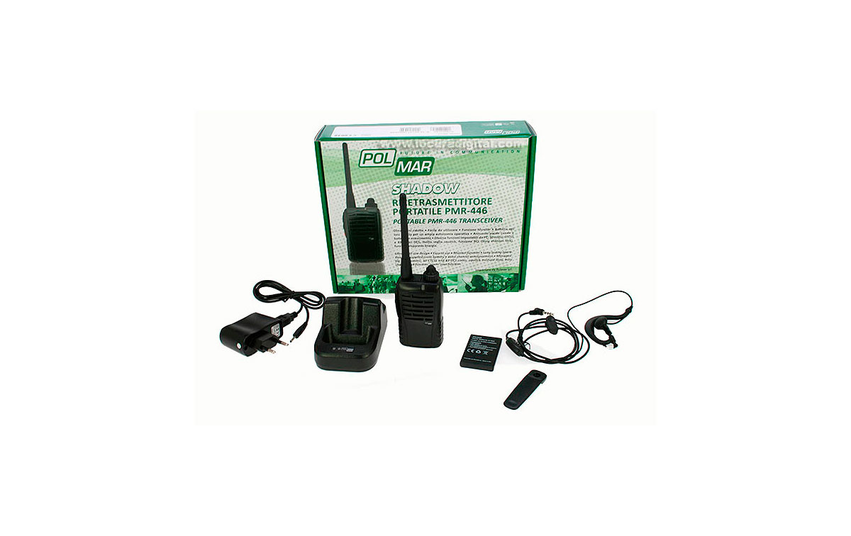 polmar shadow walkie de uso libre pmr 446 cargador bateria de litio. canales dispoibles 8 8. incluye pinganillo