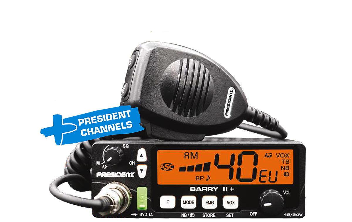 President BARRY II Plus 12 - 24 v. Emisora CB 27 Mhz 40 canales AM/FM