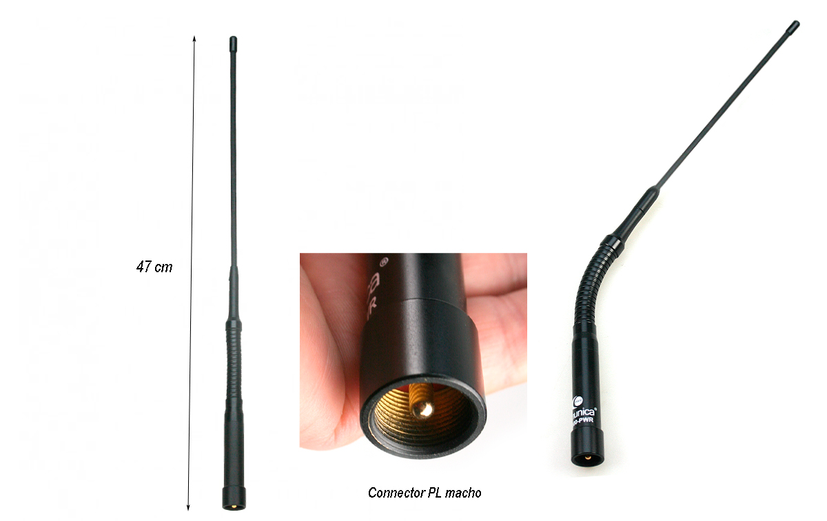 La FX-400-PWR de Komunica es una antena móvil bibanda diseñada para operar en las bandas de VHF y UHF, con la particularidad de contar con una varilla flexible y el sistema abatible 