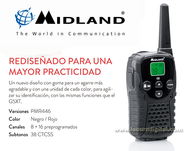 MIDLAND G-5C Pareja de walkies uso libre PMR 446   DOS PINGANILLOS PIN19 -S
