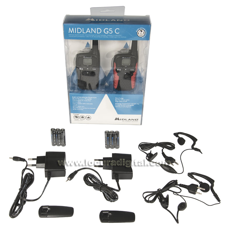 MIDLAND G-5C Pareja de walkies uso libre PMR 446   DOS PINGANILLOS PIN19 -S