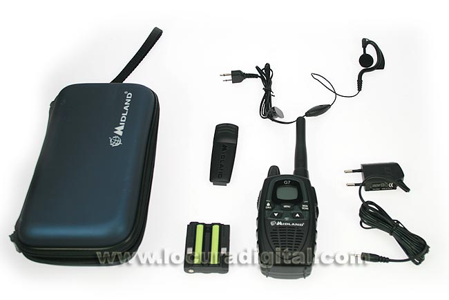 ALAN MIDLAND TRAVEL BOX G7E XT. Kit consists: 1 walkie   belt clip   wall charger   1 battery   earpiece earplug. ! NEW MODEL!