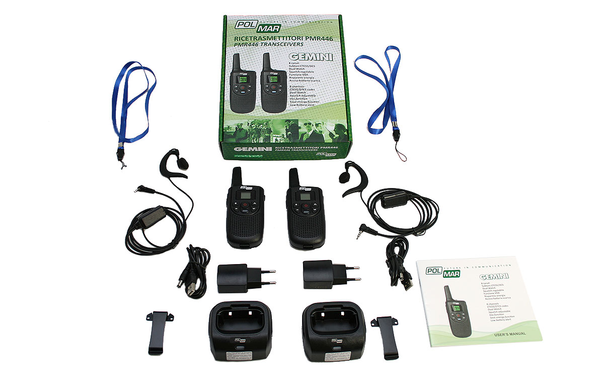 polmar gemini pack 2 walkie talkies pmr-446 uso libre 16 canales