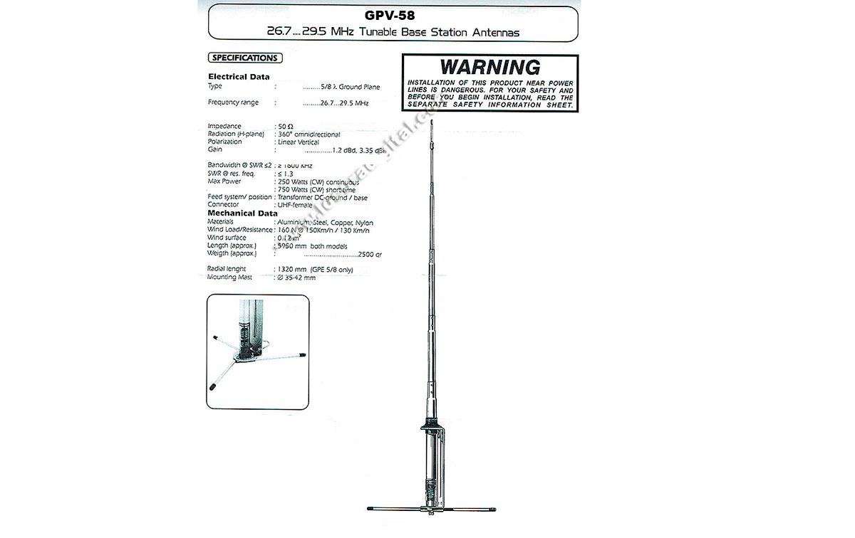 antena base cb 27 mhz, 5/8 onda. longitud 6 metros