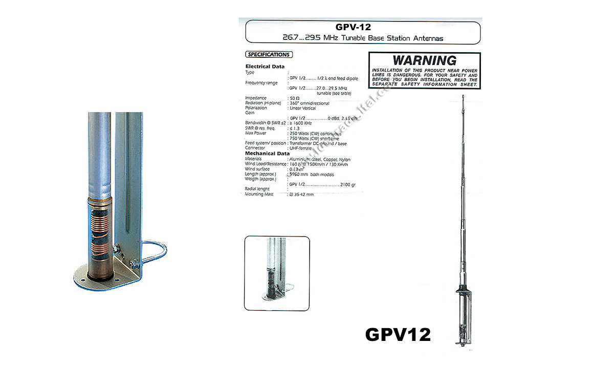 antena base cb 27 mhz, 1/2 onda. longitud 6 metros