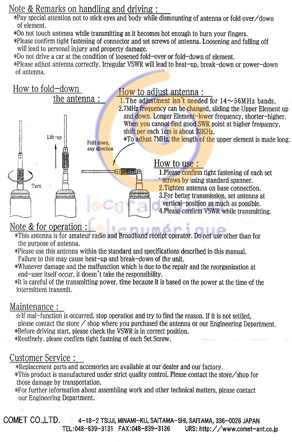 COMET HA750BL HF mobile antenna TX 7 / 14 - 56 MHz., 120 w SBB, long. 241 cms.