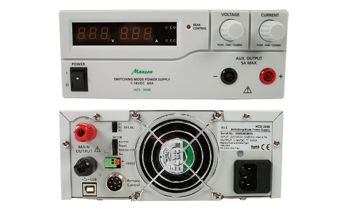 Manson HCS3600 Fuente de Alimentación ideal para laborotorios Digital regulable 1-16 voltios, regulable 0-60 Amperios 