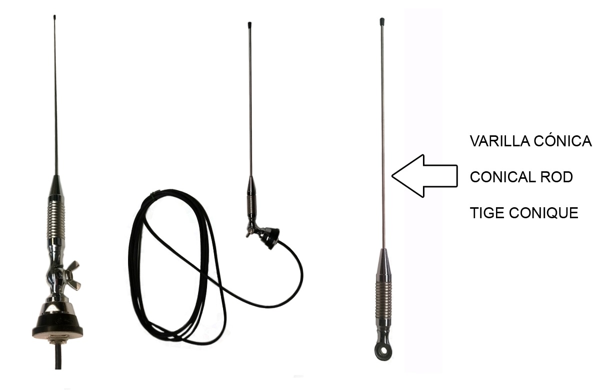 TAGRA RHF 80 AS Antena movil VHF radiante, antena se ajusta de 65 174 Mhz. Potencia máxima 150 watios. Conector palomilla. Longitud: 1090 mms. Solo es el radiante.