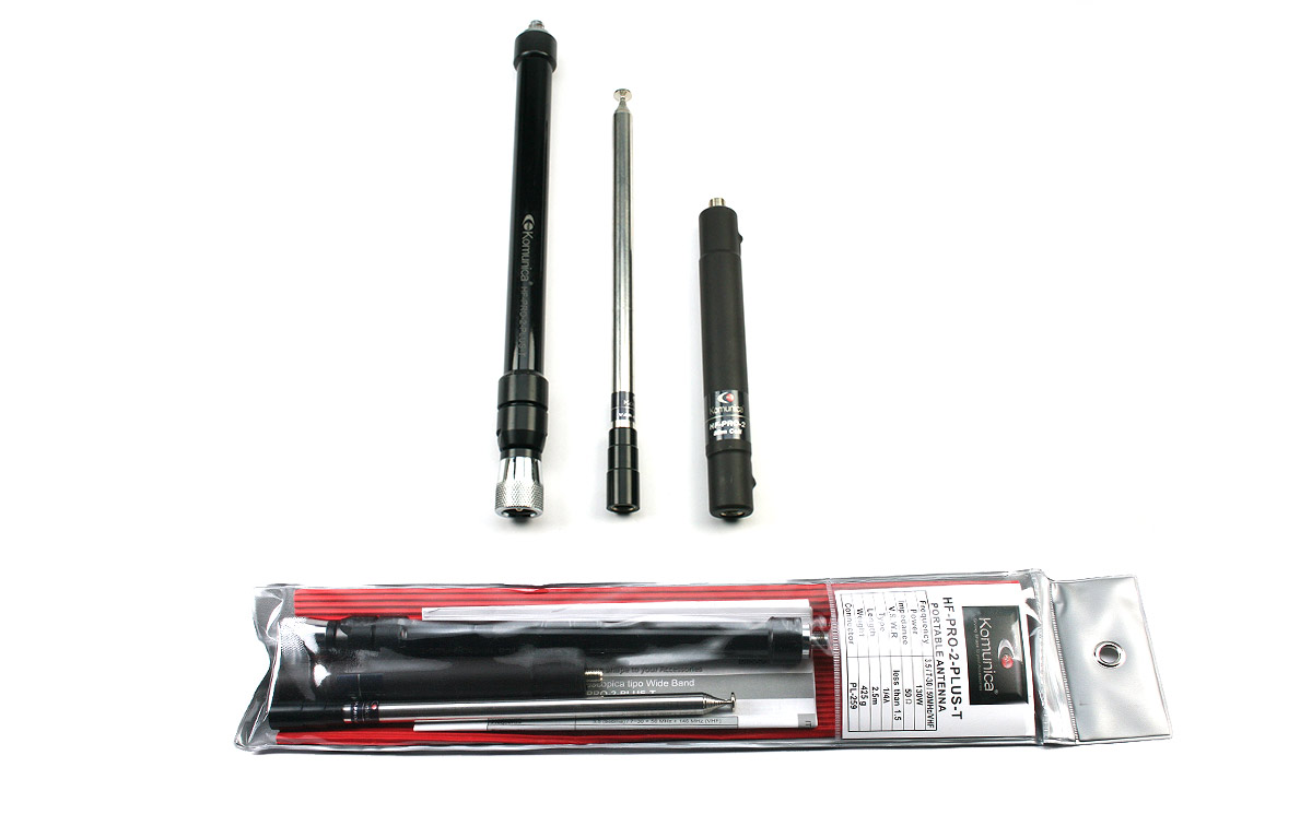 KOMUNICA HF-PRO-2-PLUS-T Antena móvil Telescópica AMPLIA COBERTURA: 3.5MHz (mediante bobina incluida) + 7/30MHz + 40MHz + 50MHz + 70MHz + VHF. 