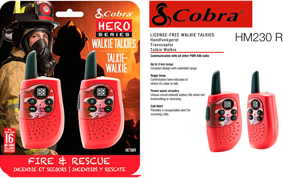 COBRA HM-230-RED Pareja de walkies PMR uso libre color rojo, Alcance de hasta 3 kilómetros: diseño compacto y liviano, Ahorro de energía: el circuito exclusivo prolonga la vida útil de la batería cuando no se transmite o recibe.Tono Roger: el tono de confirmación indica a los demás que es claro hablar.