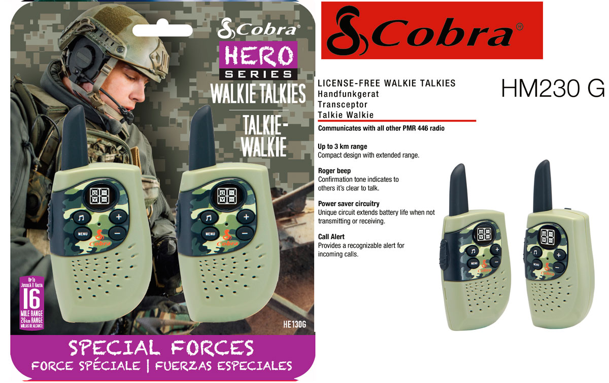 COBRA HM-230-GREEN Pareja de walkies PMR uso libre color verde, Alcance de hasta 3 kilómetros: diseño compacto y liviano, Ahorro de energía: el circuito exclusivo prolonga la vida útil de la batería cuando no se transmite o recibe.Tono Roger: el tono de confirmación.