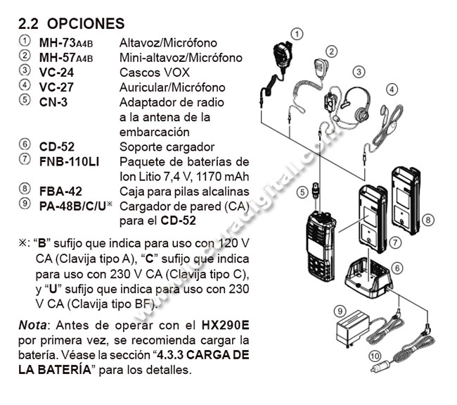 hx290e standard horizon. walkie talkie náutico sumergible y flotante.