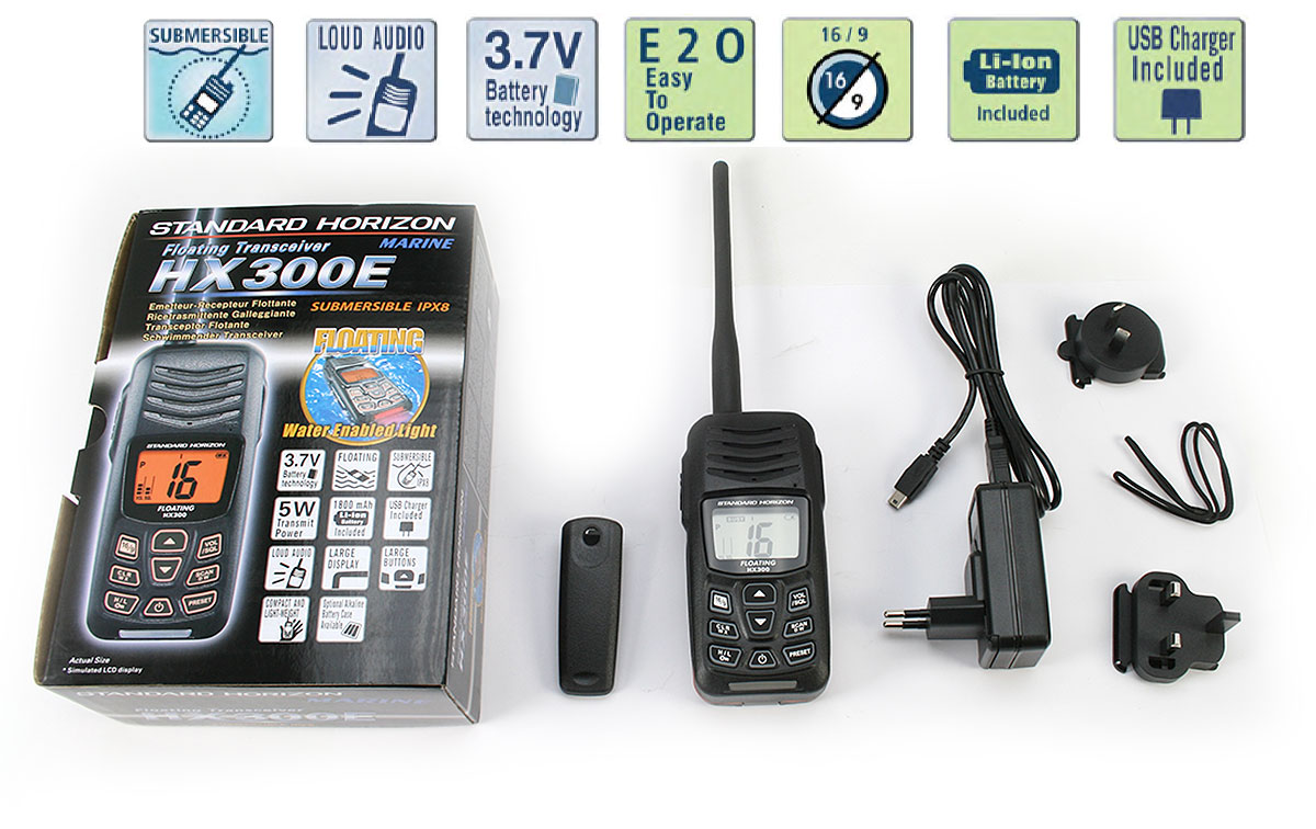 STANDARD HORIZON HX300E Walkie VHF banda Marina IPX8 sumergible