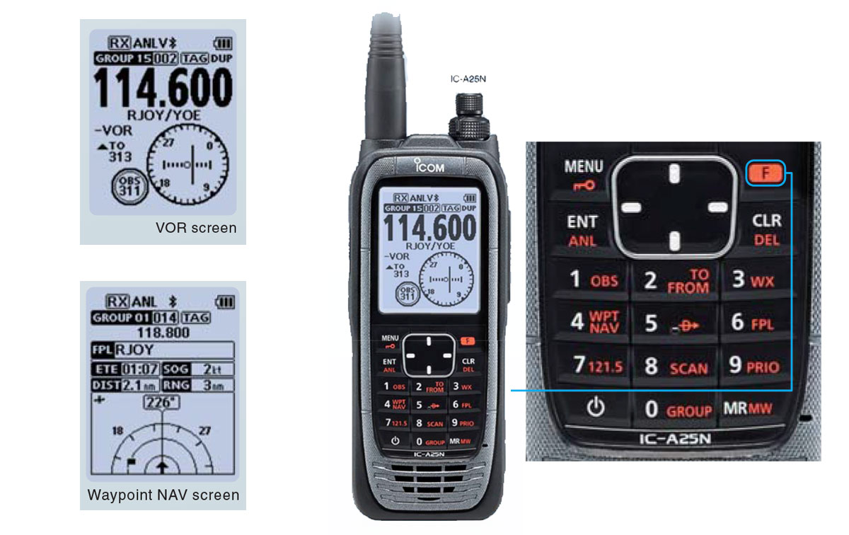 ica25ne icom walkie banda area vhf- 118 - 137 mhz. vor, gps, bluetooth, potencia 6w
