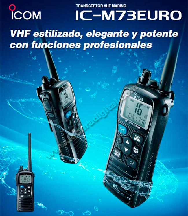 ic m73 walkie marino vhf proteccion ipx8, alta potencia 6 watios