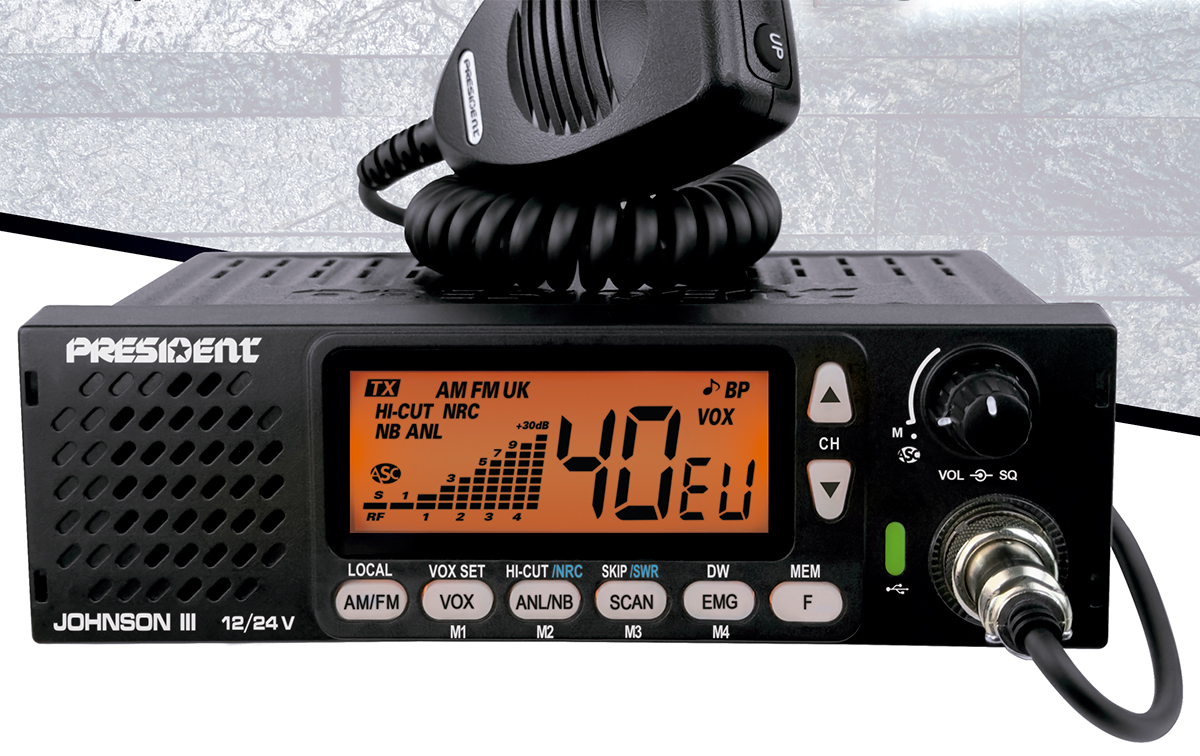 PRESIDENT JOHNSON-III 12 y 24 v CB 27 Mhz 40 canales con soporte DIN / ISO