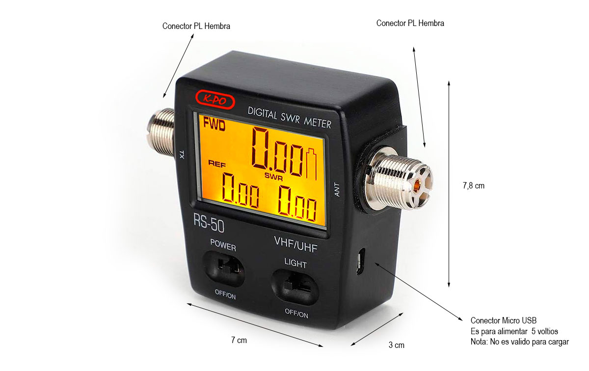 Medidor digital de estacionarias ROE y Watios 125 a 525 Mhz