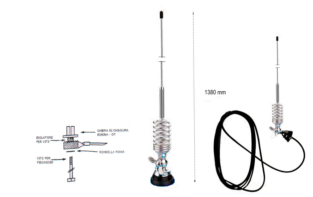 Lemm AT-291 Antena Movil VHF 5/8 potencia 300w Longitud 1380 mm 