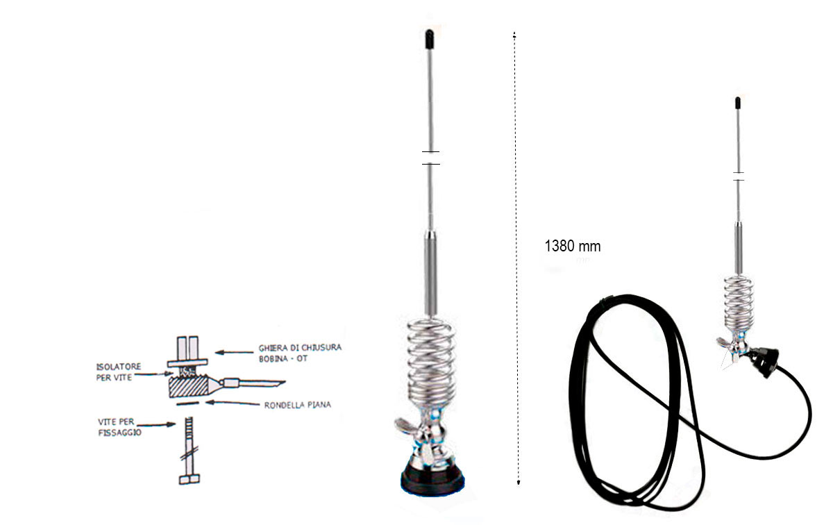 Lemm AT-291 Antena Movil VHF 5/8 potencia 300w Longitud 1380 mm 
