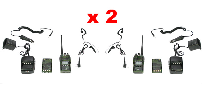 LUTHOR TL88 TACTICAL  KIT2 PACK OF TWO PROFESSIONAL PMR 446 HANDHELDS CAMOUFLAGE GREEN COLOURS FOR FREE USE WITHOUT LICENSE. Two Rubber Earphones FOR FREE. NEW MODEL!!!