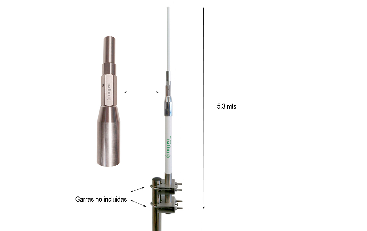 tagra m27-12 antena base de fibra cb 27 mhz, 1/2 onda. longitud 5,3 m