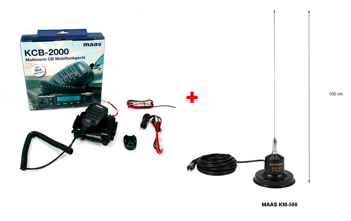 El kit MAAS KCB 2000, compuesto por una antena con base magnética Maas KM_500, es una solución completa para emisoras CB 27 Mhz