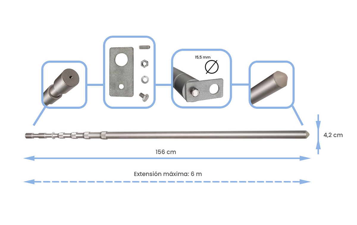 El Diamond DAP-600 es una opción popular para aquellos que requieren un mástil versátil y confiable. Su sistema de bloqueo y su construcción de alta calidad lo convierten en una opción ideal para diversas aplicaciones donde se requiere una altura ajustable y una fácil instalación. Es importante seguir las instrucciones del fabricante para un montaje y desmontaje adecuados, y respetar las recomendaciones de carga máxima y límites de altura del mástil telescópico. Además, se proporciona un soporte de montaje que facilita la instalación de una base de antena en la parte superior del mástil, permitiendo así montar una antena. También se suministra con 30 metros de cuerda para asegurar y fijar correctamente el mástil.