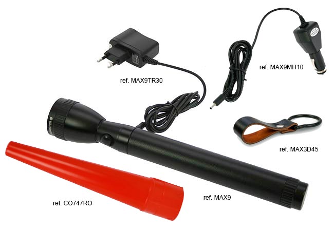 barrister max9 kit red linterna profesional recargable cono rojo cargador de mechero 12 v. soporte cinturon tali 