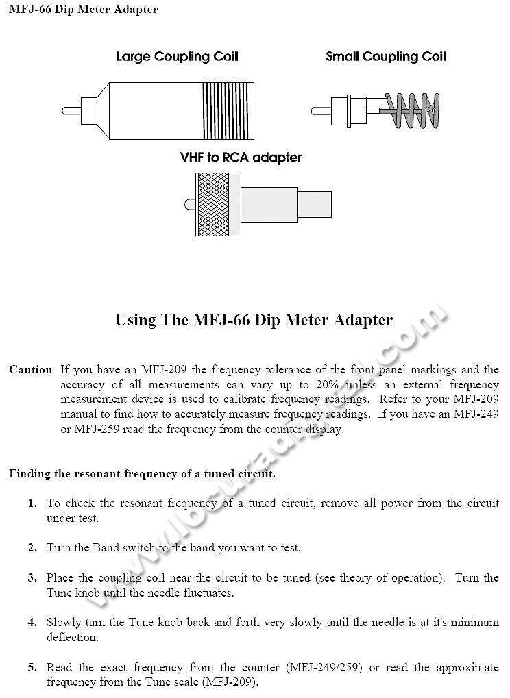 MFJ-66 da bobina do medidor de imers?para HF MFJ Analisadores / VHF.