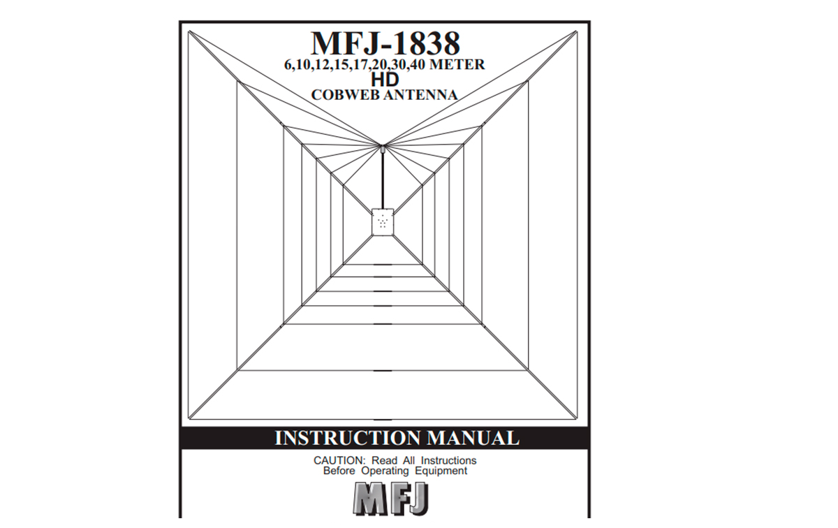 mfj-1838 mfj antena cobweb (telaraña) hf 1/2 onda 8 bandas 6,10,12,15,17,20,30,40 metros.1500 watios