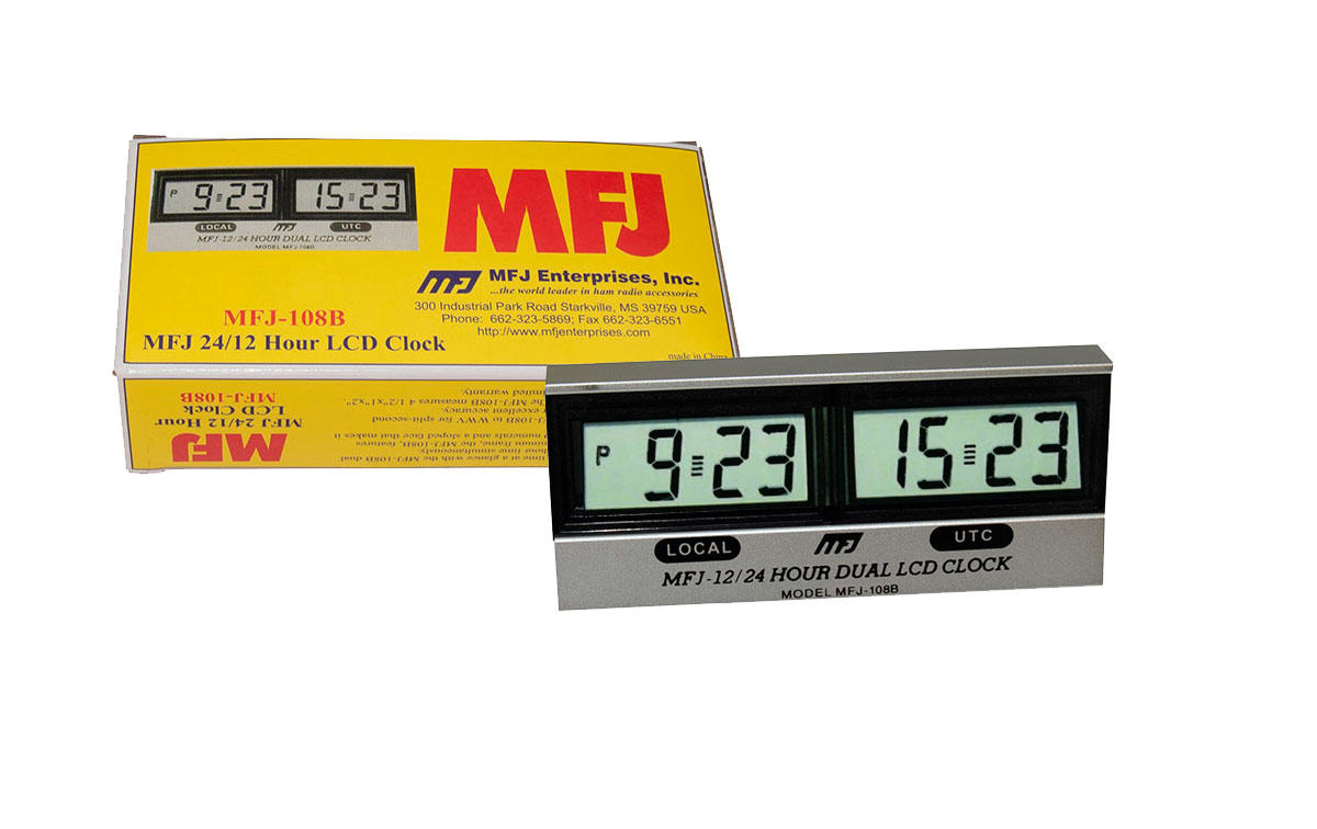 MFJ-108B MJF Reloj 12-24 horas doble LCD, hora local y UTC