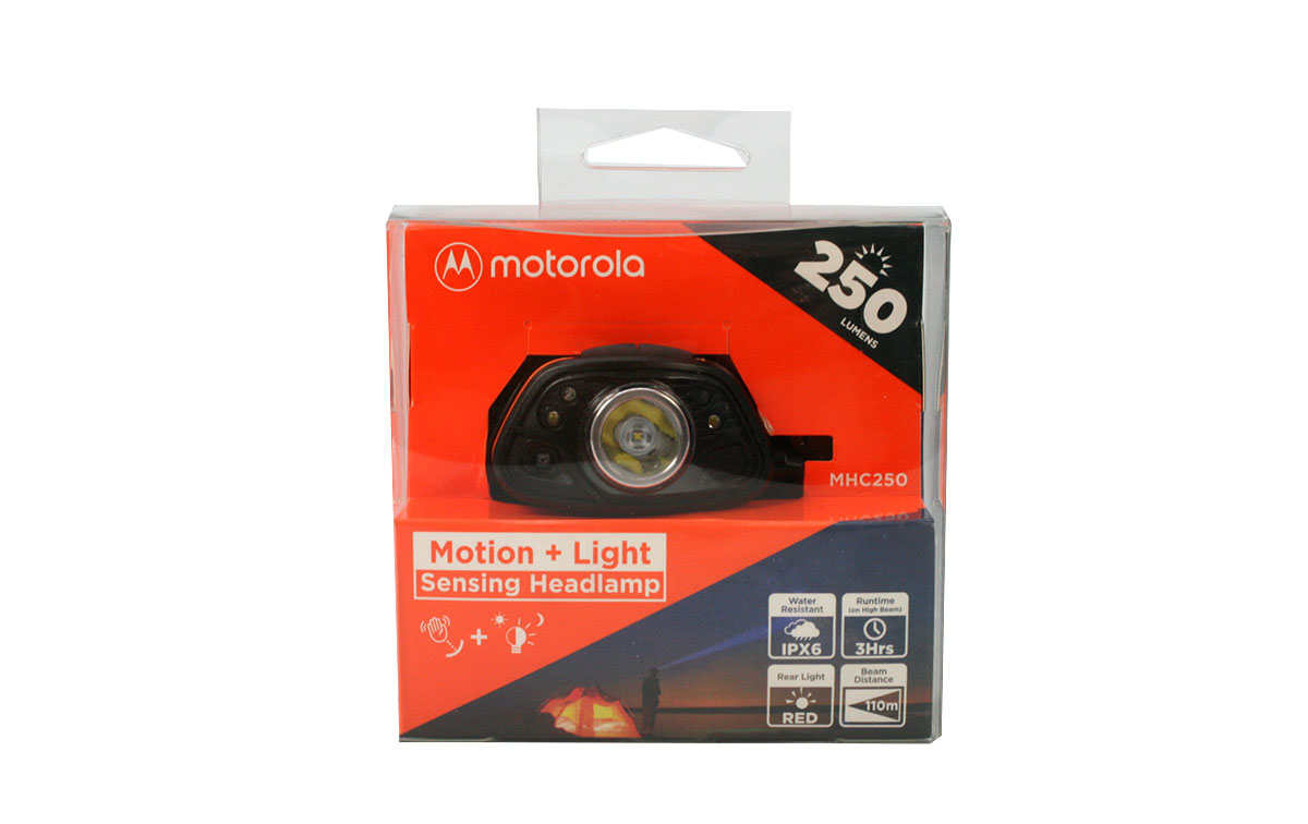 motorola mhc-250 headlight 250 lumens black and orange motorola mhc-250 linterna frontal 250 lumens color negro y naranja