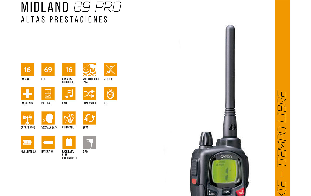 MIDLAND G9-PRO walkie uso libre PMR 446 !! NUEVO MODELO !! MIDLAND G9 evoluciona y se convierte en PRO.