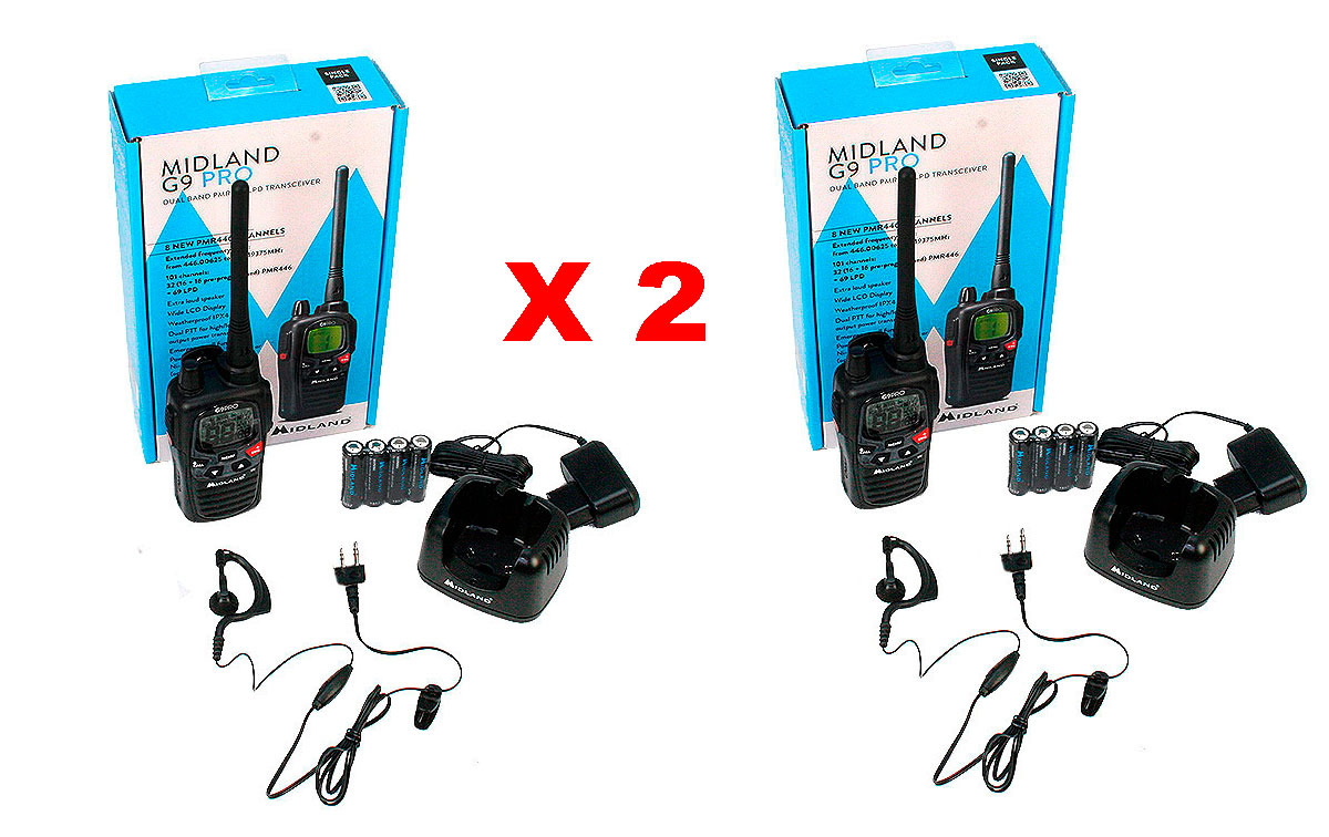 MIDLAND G9-PRO-KIT2 walkie uso libre PMR 446   2 Pinganillo PIN19S