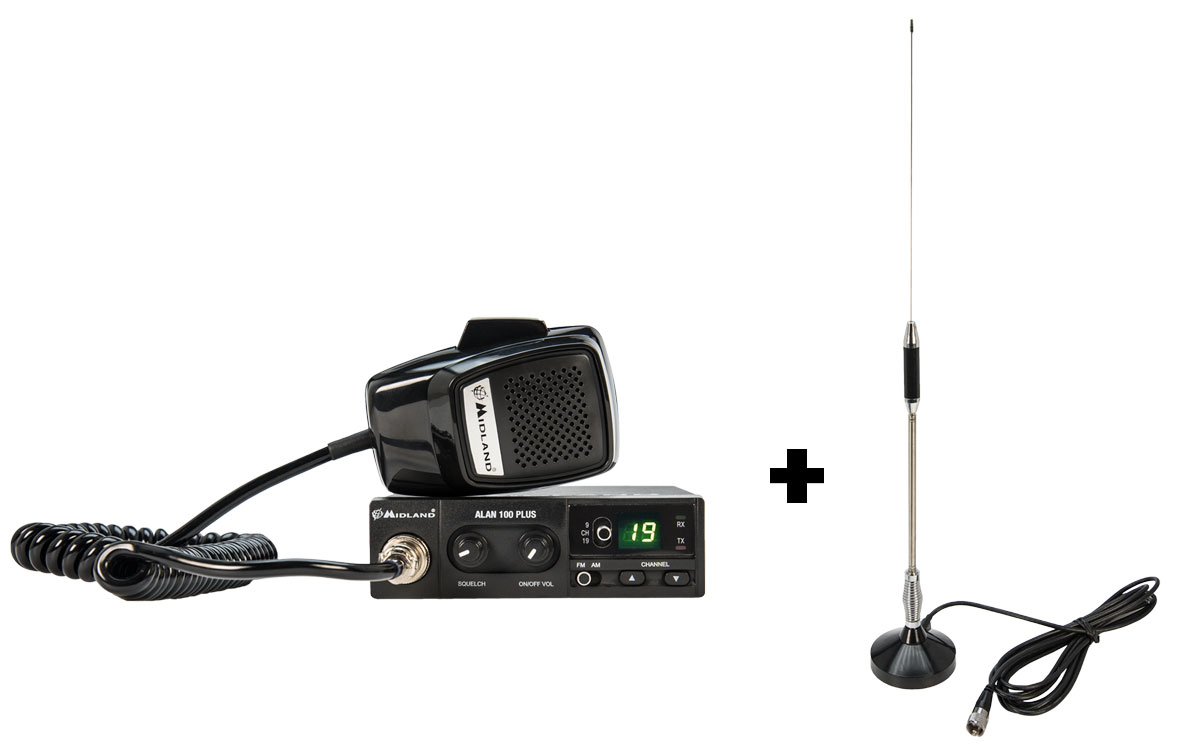 Radio CB Midland 100Plus B - 40 Canaux AM/FM - écran Avec Boutons UP/DOWN - Pour Camion Et Camping-car - Avec Micro
