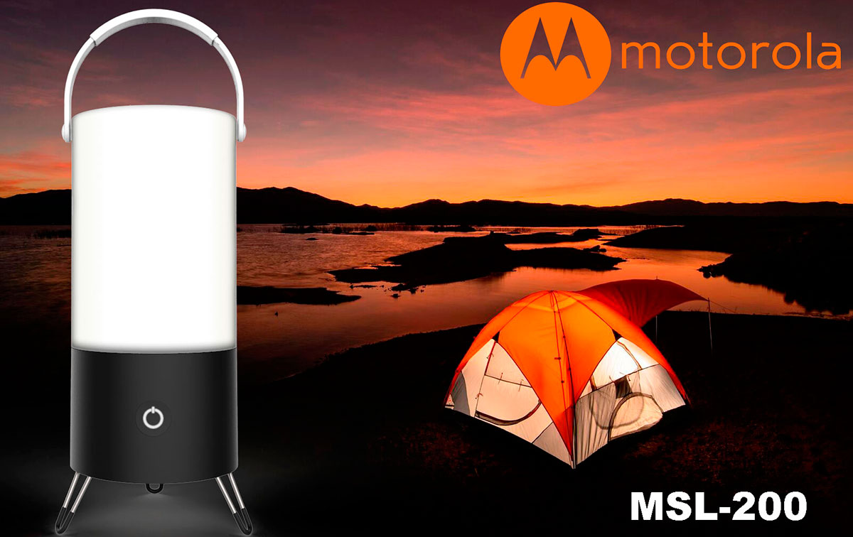 MOTOROLA MSL-200 Linterna 200 lumens tipo farola con Bluetooth, Los clientes pueden ajustar el color a combinaciones prácticamente ilimitadas con su teléfono inteligente, Pueden recibir pronósticos de temperatura, humedad y clima en su teléfono.
