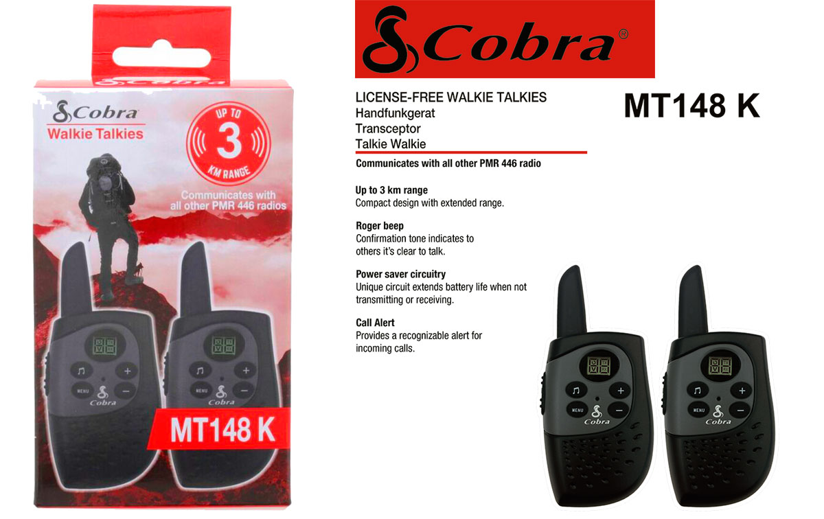 COBRA MT-148K Pareja de walkies PMR uso libre color negro alcance 3 km