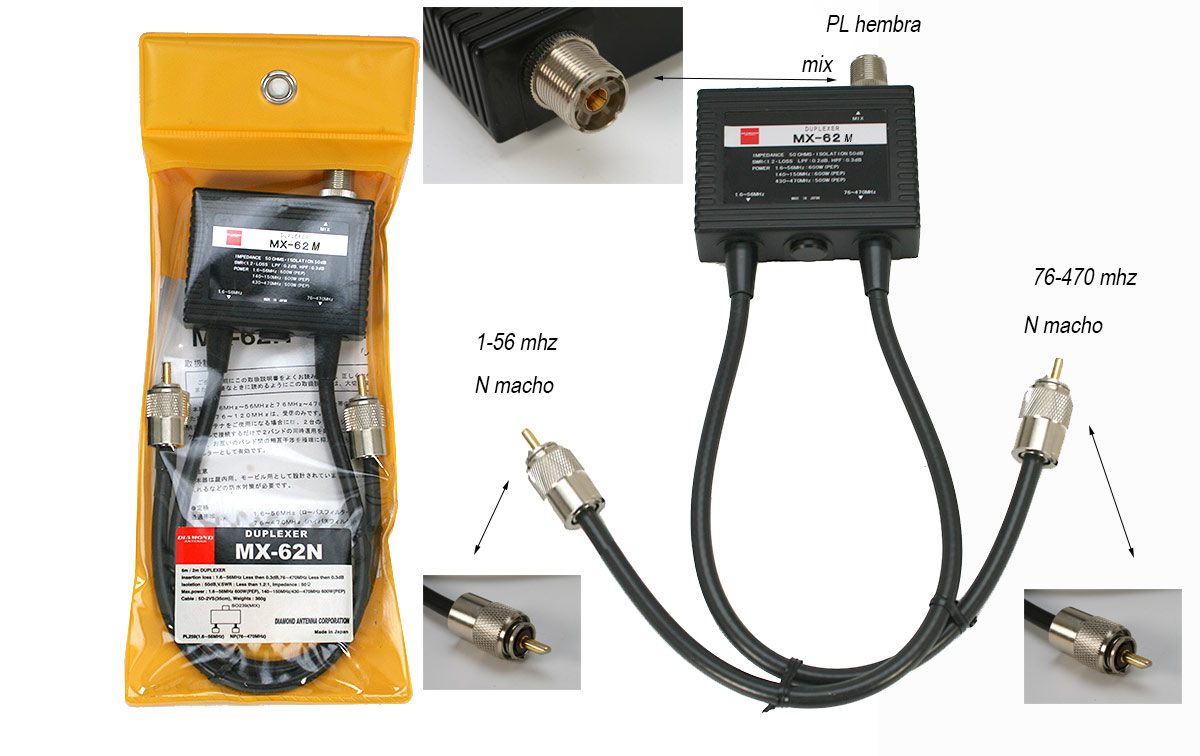 diamond mx62m duplexor 1,6-56 mhz, 76-470 mhz , valido para ft-857 /897 / ft991a etc. 