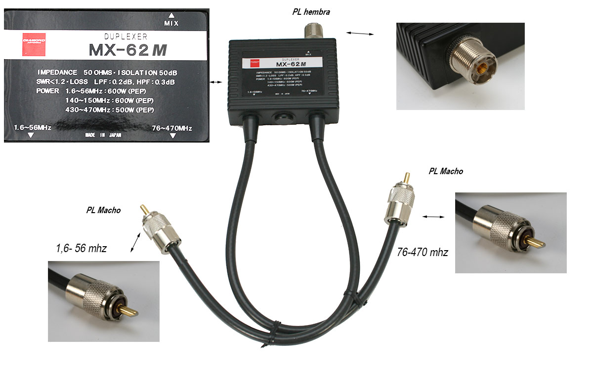 diamond mx62m duplexor 1,6-56 mhz, 76-470 mhz , valido para ft-857 /897 / ft991a etc. 