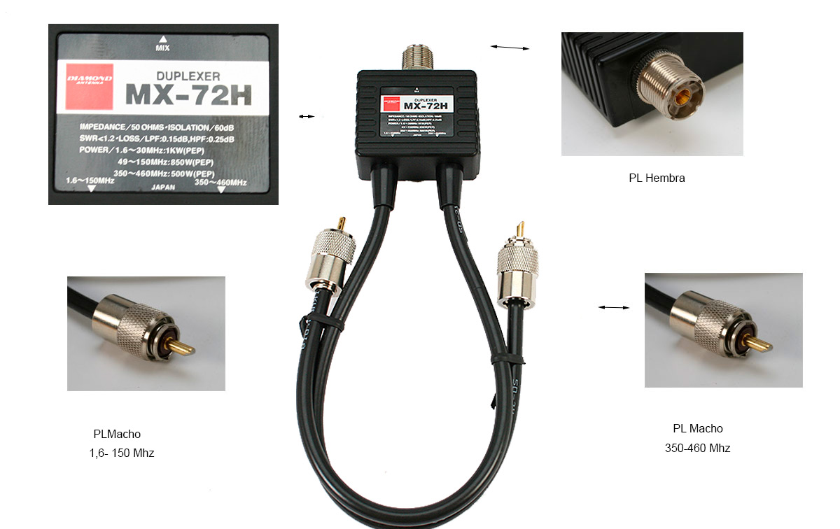 diamond mx72h duplexor 1,6-150 mhz, 350-480 mhz 